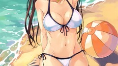 Sand water Beaches blush anime girls brunettes wink animal ears 