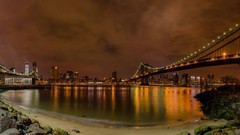 Sand water Brooklyn City Lights Bridges rocks cities rivers 