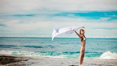 Sand water woman Beaches models bikini