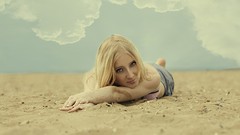Sand woman Beaches blondes lying down