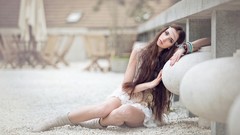 Sand woman Beaches bracelets brunettes