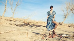 Sand woman outdoors models photo shoot black hair Michael 