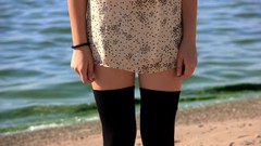 Sand woman stockings black stockings sea shorelines body parts