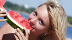 Sand woman watermelons Beaches blondes blue eyes models Lada D