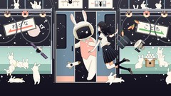 Satellite rocket anime girls Bunnies school uniforms black hair 