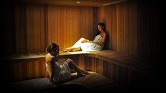 Sauna brunettes models towels