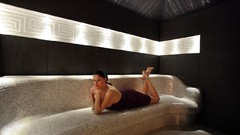 Sauna brunettes towels steam room