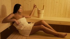 Sauna Wood brunettes towels spa