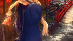 Scarfs anime girls autumn leaves coffee-kizoku scans Shiramine 