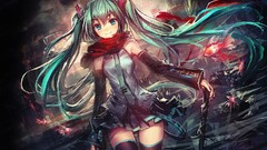 Scarfs anime girls blue eyes hatsune miku vocaloid twintails 