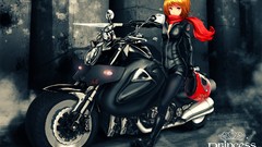 Scarfs anime girls boots orange hair motorbikes