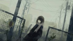 Scarfs anime girls brown eyes power lines original characters