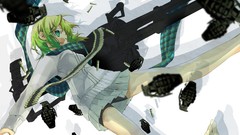 Scarfs anime girls green eyes short hair vocaloid green hair 