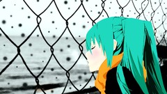 Scarfs closed eyes hatsune miku vocaloid twintails selective 