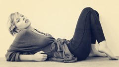 Scarlett Johansson monochrome Actress blondes barefoot models 