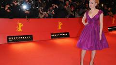 Scarlett Johansson purple-dress Paparazzi