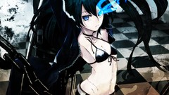 Scars navel chains belts long hair anime girls blue eyes black 
