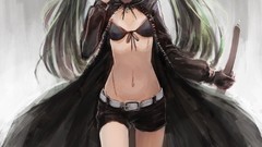 Scars navel Shorts gloves anime girls boots green eyes headsets 