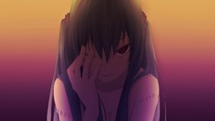 Scars red eyes faces long hair hatsune miku vocaloid green hair 