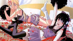 Scars socks beds red eyes blondes pillows skirts long hair 