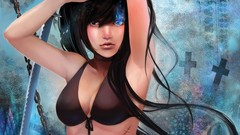 Scars Swords chains anime girls black rock shooter