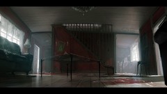 Scene blood chandelier couch interior design wooden floor crime 