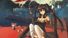 Scene headphones red eyes stockings microphones anime girls 