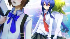 School blue hair seifuku