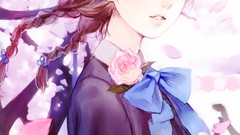 Schoolgirls anime girls brown eyes brunettes school uniforms 