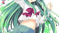 Schoolgirls anime girls school uniforms kochiya sanae green 