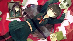 Schoolgirls skulls skirts long hair anime girls school uniforms 