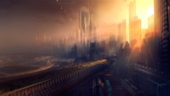 Science fiction city skyline