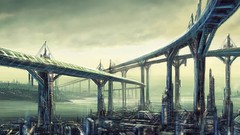 Science fiction cityscapes digital art futuristic Daniel 