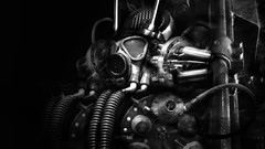 Science fiction cyborgs gas masks