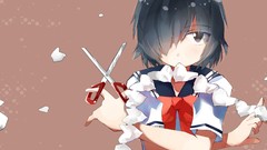 Scissors anime girls school uniforms short hair black hair 