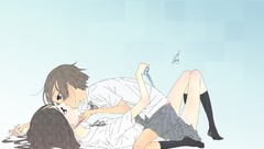 Scissors kissing anime girls school uniforms yuri