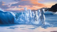 Sea Animals Horses running Beaches waves fantasy art