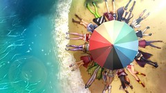 Sea Anime Umbrellas Beaches legs soft shading striped legwear