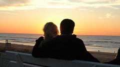Sea bench couple skyscapes