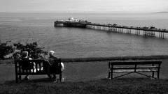 Sea black and white bench monochrome piers wales