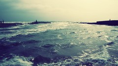 Sea blue dark foam colors waves piers