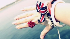 Sea blue summer red roses hands Jewelry rings