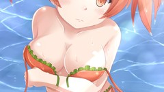 Sea blush anime girls cleavage bikini orange eyes swimsuits 