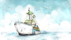 Sea Boats artwork artistic acrylic paint