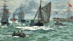 Sea Boats Flags paintings impressionism waves Claude Monet