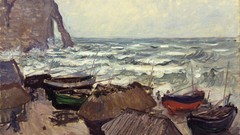 Sea Boats paintings cliffs impressionism Claude Monet