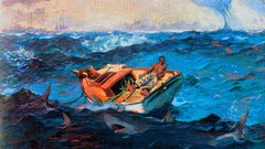 Sea Boats paintings Sharks waves artwork black people