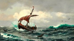 Sea Boats paintings Whales Vikings Carl Rasmussen