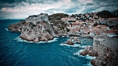 Sea building bay dubrovnik croatia nature hdr clouds waves cliff