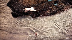 Sea children rocks waves